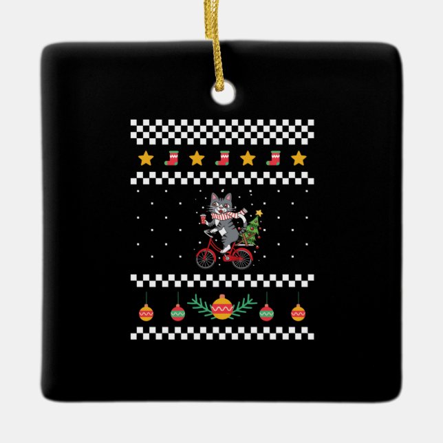Ornamento De Cerâmica Cat Ugly Christmas (Frente)