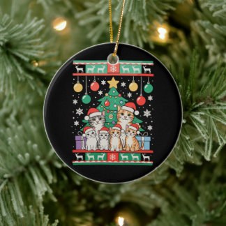 Ornamento De Cerâmica Cat Ugly Christmas Tree Lights Xmas Holiday