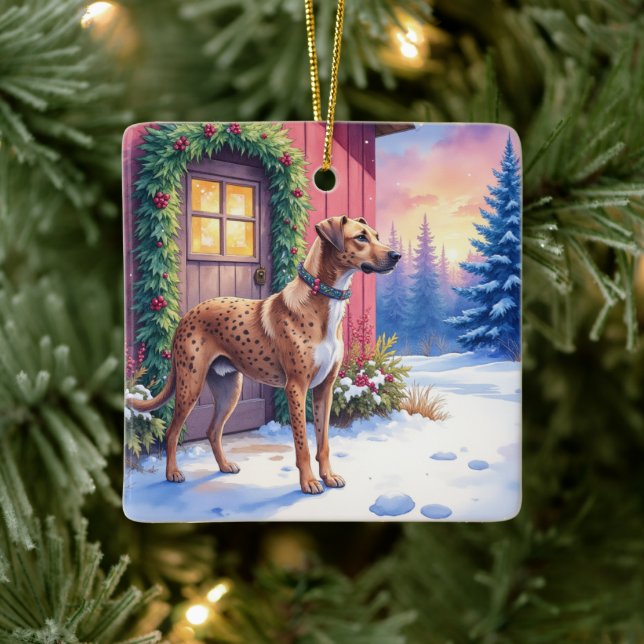 Ornamento De Cerâmica Catahoula Leopard Dog Rustic Barn Christmas Art (Árvore)