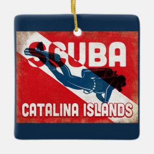 Ornamento De Cerâmica Catalunha Islands Scuba Diver - Blue Retro