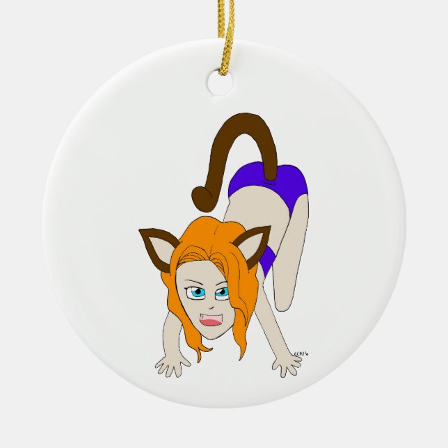 Ornamento De Cerâmica catgirl chibi (Frente)