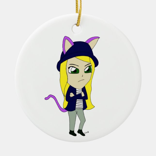 Ornamento De Cerâmica catgirl chibi (Frente)