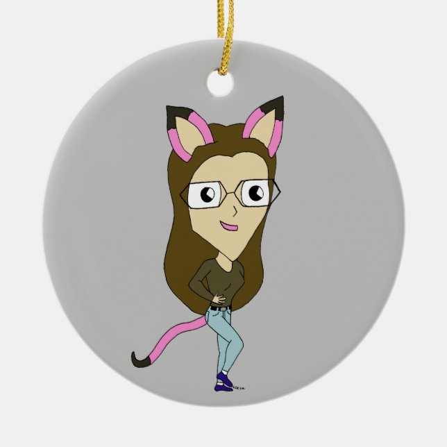 Ornamento De Cerâmica catgirl chibi (Frente)