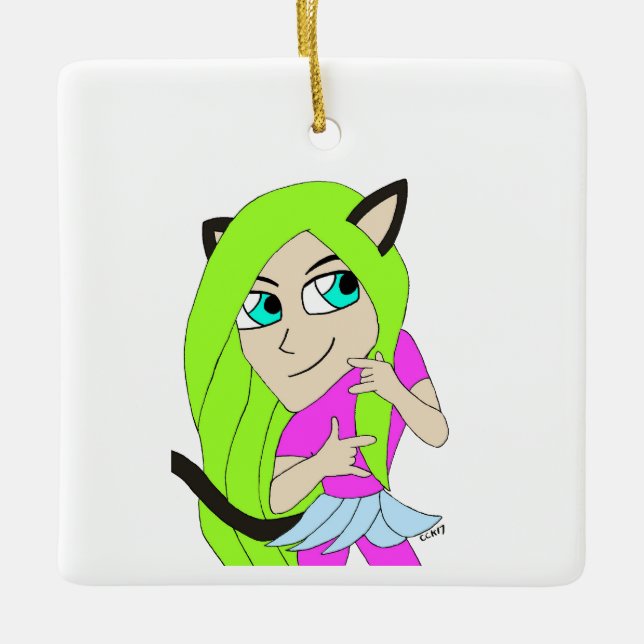 Ornamento De Cerâmica catgirl chibi (Frente)