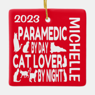 Ornamento De Cerâmica Cats ama paramédico PERSONALIZADO