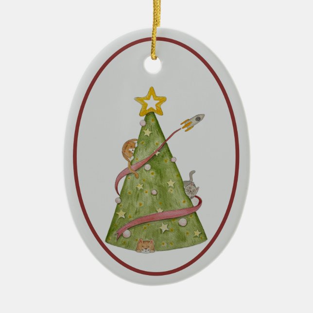 Ornamento De Cerâmica Cats in a Christmas Tree Ornament (Frente)