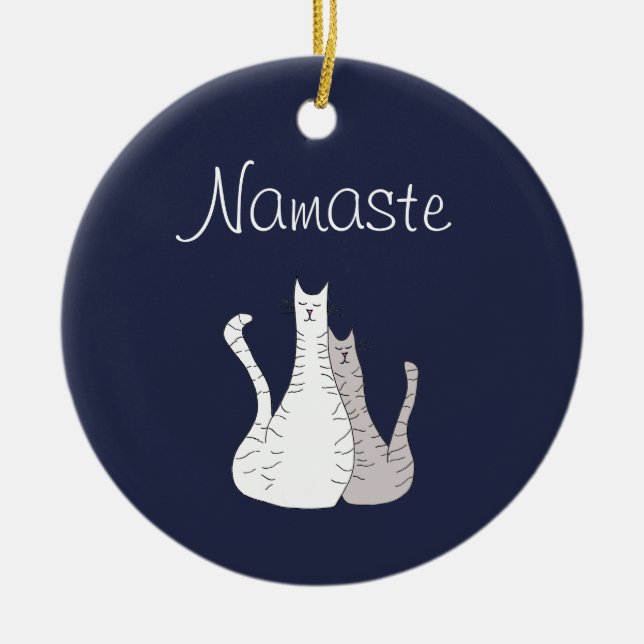Ornamento De Cerâmica Cats Namaste Tabby Cats (Frente)