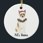Ornamento De Cerâmica Cattledog Heeler Personalizado (Vermelho e Branco)<br><div class="desc">Faça a lista legal este ano com um ornamento do seu elfo favorito! Para os presentes mais doces,  emparelhe-o com um impressão de arte correspondente ou outro item da minha coleção!</div>