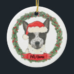 Ornamento De Cerâmica Cattledog Personalizado Preto e Branco<br><div class="desc">Faça a lista legal este ano com um ornamento personalizado do seu doce negro e branco Cattledog Heeler australiano!</div>