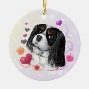 Ornamento De Cerâmica Cavaleiro Tricolor King Charles Spaniel