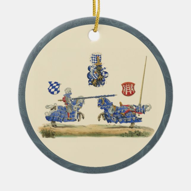 Ornamento De Cerâmica Cavaleiros Jousting - tema medieval (Frente)