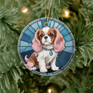 Ornamento De Cerâmica Cavalier Cute King Charles Pastel StainGlass