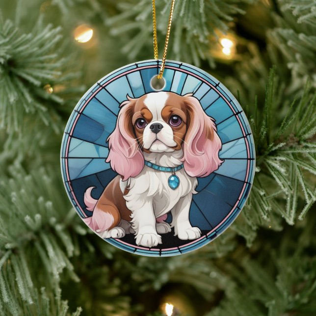 Ornamento De Cerâmica Cavalier Cute King Charles Pastel StainGlass (Árvore)