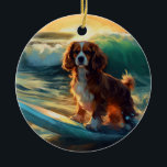 Ornamento De Cerâmica Cavalier King Beach Surfing Painting<br><div class="desc">Mergulhe no mundo lúdico da aventura canina com esta pintura cativante. Um cão espirituoso leva às ondas, cavalgando habilmente o surf numa praia beijada pelo sol. A vibrante trabalho de arte capta lindamente a essência do entusiasmo de praia enquanto o cachorro anda sem medo das ondas, incorporando o espírito de...</div>