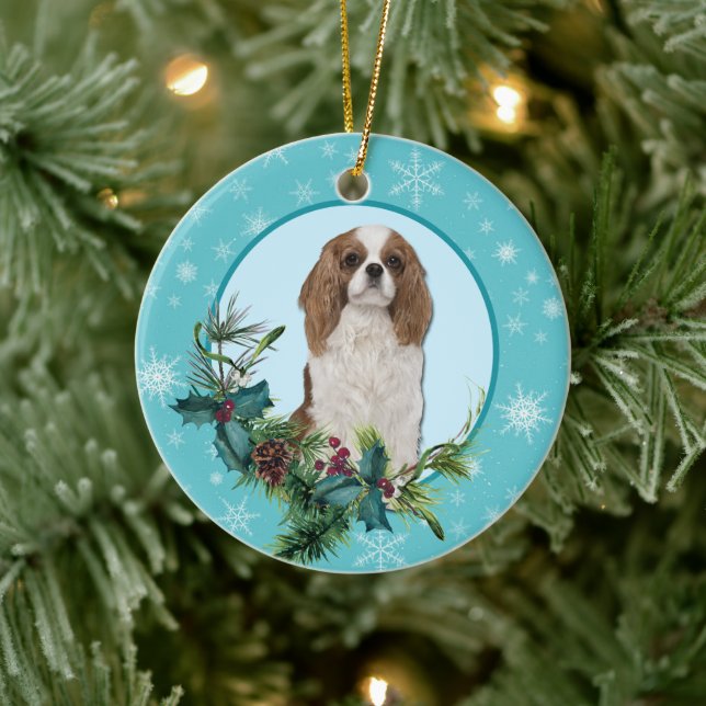 Ornamento De Cerâmica Cavalier King Charles Evergreen Blue Snowflake (Árvore)