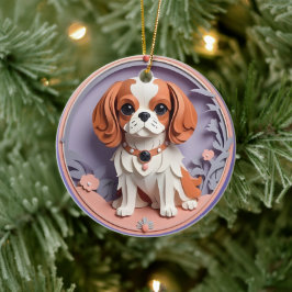 Ornamento De Cerâmica Cavalier King Charles Purple Pastel Cutando Papel
