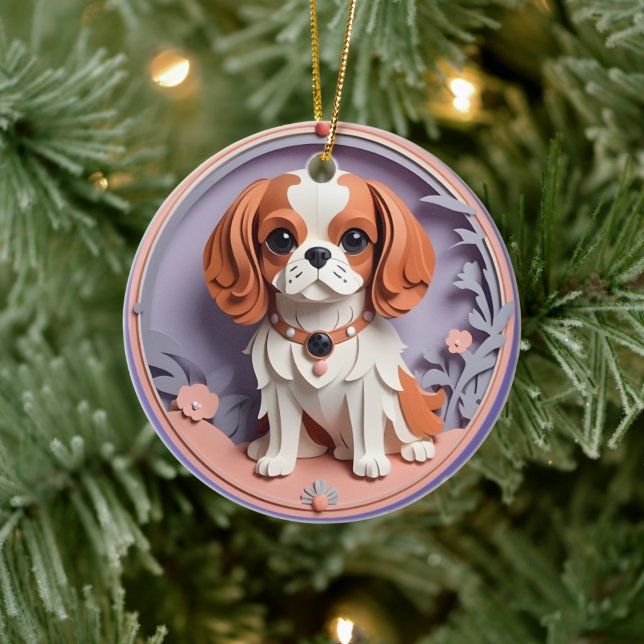 Ornamento De Cerâmica Cavalier King Charles Purple Pastel Cutando Papel (Árvore)