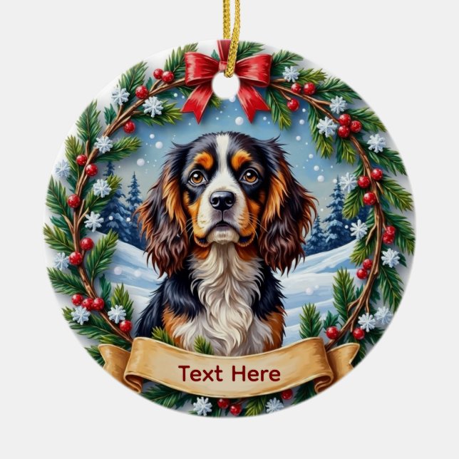 Ornamento De Cerâmica Cavalier King Charles Spaniel Christmas (Frente)