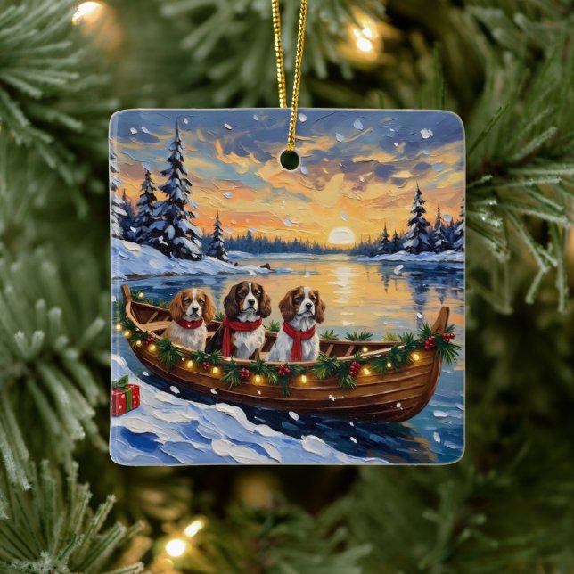 Ornamento De Cerâmica Cavalier King Charles Spaniel Christmas Boat (Árvore)