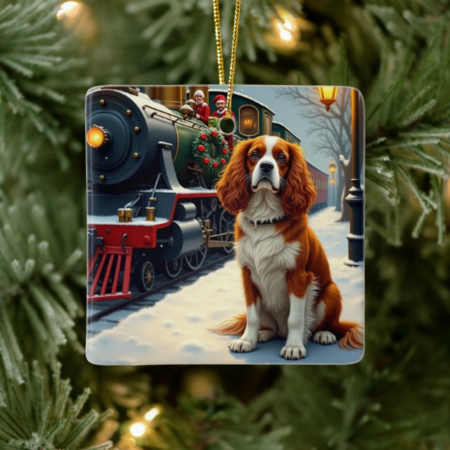 Ornamento De Cerâmica Cavalier King Charles Spaniel Christmas Train (Árvore)