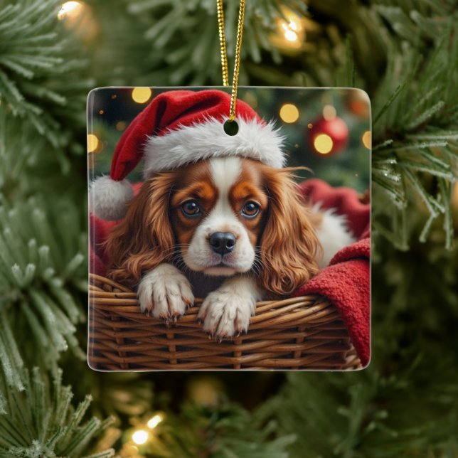 Ornamento De Cerâmica Cavalier King Charles Spaniel Cozy Basket (Árvore)