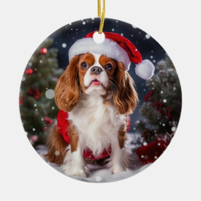 Ornamento De Cerâmica Cavalier King Charles Spaniel de Natal Keepsaoker (Frente)