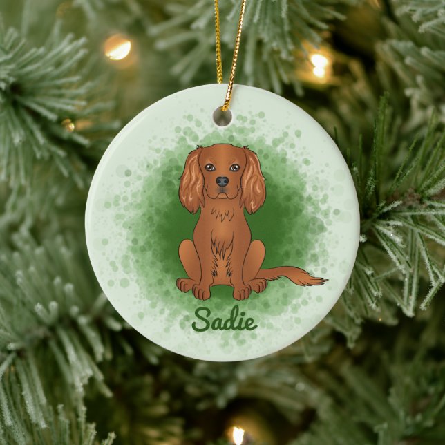 Ornamento De Cerâmica Cavalier King Charles Spaniel de Ruby em Verde (Árvore)
