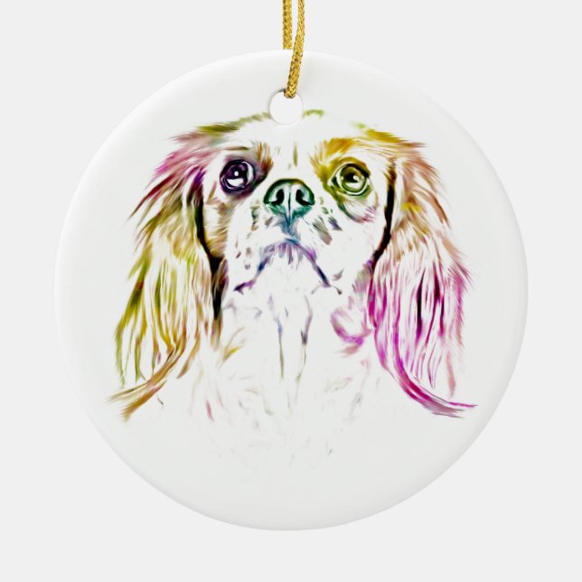 Ornamento De Cerâmica Cavalier King Charles Spaniel Dog Art Pintura (Frente)