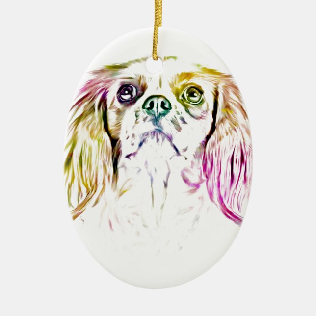 Ornamento De Cerâmica Cavalier King Charles Spaniel Dog Art Pintura (Frente)
