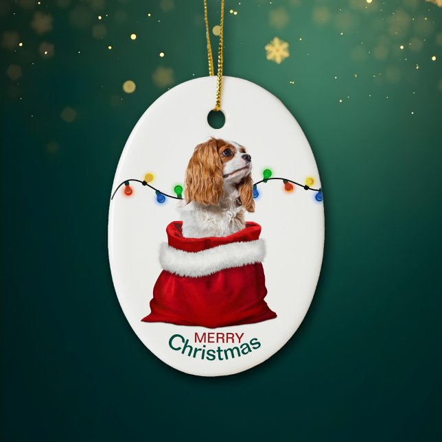 Ornamento De Cerâmica Cavalier King Charles Spaniel Holiday Gift Bag Cer (Criador carregado)
