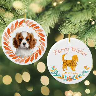 Ornamento De Cerâmica Cavalier King Charles Spaniel Laranja Pastel