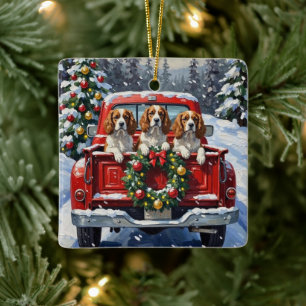 Ornamento De Cerâmica Cavalier King Charles Spaniel Natal Caminhão Verme