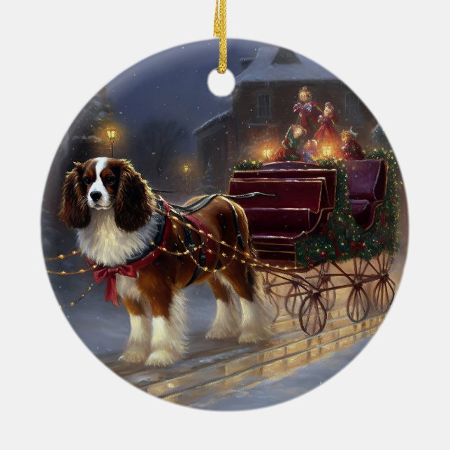 Ornamento De Cerâmica Cavalier King Charles Spaniel Natal Festivo (Traseira)