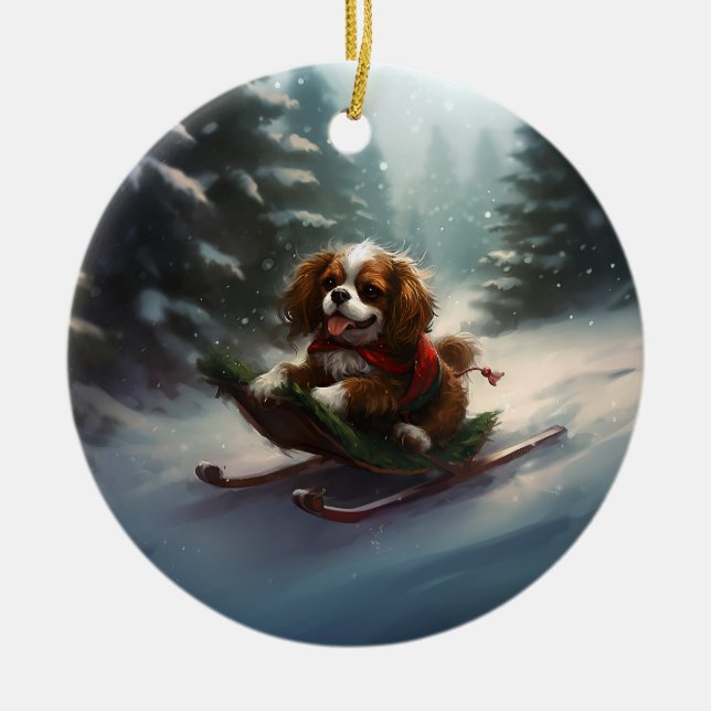 Ornamento De Cerâmica Cavalier King Charles Spaniel neve de Natal (Frente)