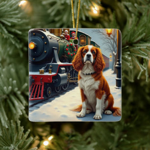 Ornamento De Cerâmica Cavalier King Charles Spaniel Trem de Natal