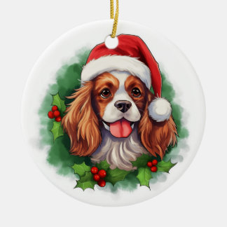 Ornamento De Cerâmica Cavalier King Charles Spaniel Wreath
