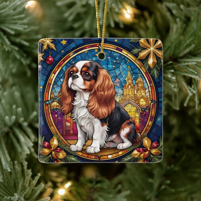 Ornamento De Cerâmica Cavalier King Charles StainGlass Christmas (Árvore)