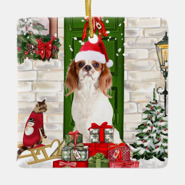 Ornamento De Cerâmica Cavalier King Dog Christmas (Frente)