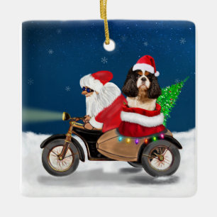 Ornamento De Cerâmica Cavalier King Dog Papai Noel
