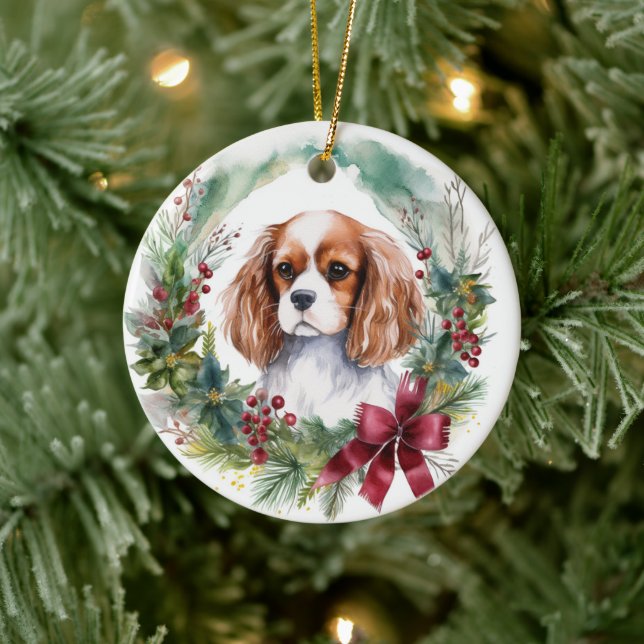 Ornamento De Cerâmica Cavalier King Wreath Festivo Pup (Árvore)
