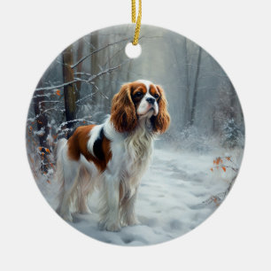 Ornamento De Cerâmica Cavalier Rei Deixe Nevar Natal Escovado