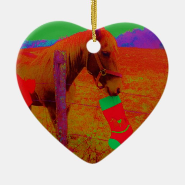 Ornamento De Cerâmica Cavalo Arco-Íris de Natal (Frente)