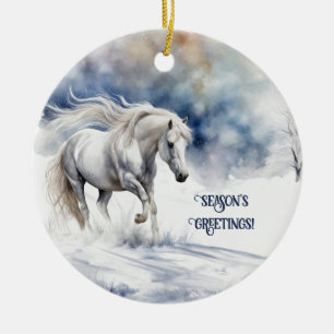 Ornamento De Cerâmica Cavalo bonito no Natal da Neve