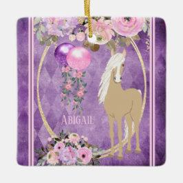 Ornamento De Cerâmica Cavalo Bonito, Rosa, Rosa, Personalizado, Natal Ro