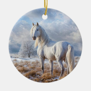 Ornamento De Cerâmica Cavalo Branco no Natal da Neve