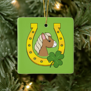 Ornamento De Cerâmica Cavalo castanho giro-bonito com sapato de cavalo O