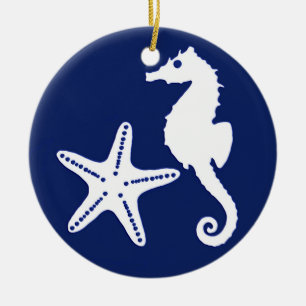 Ornamento De Cerâmica Cavalo-da-praia - Azul-marinho e branco