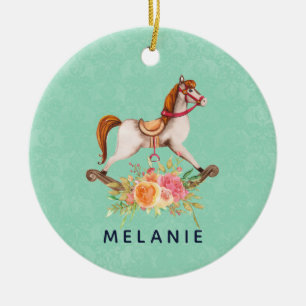 Ornamento De Cerâmica Cavalo de balanço do vintage com o bebê novo do