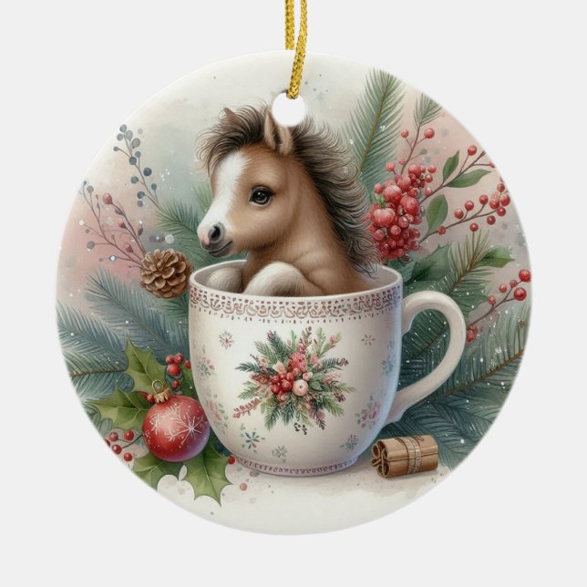 Ornamento De Cerâmica Cavalo de Caneca de Natal (Frente)
