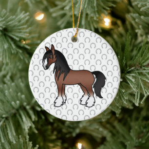 Ornamento De Cerâmica Cavalo de Cartoon Castanho Vanner Clydesdale Shire